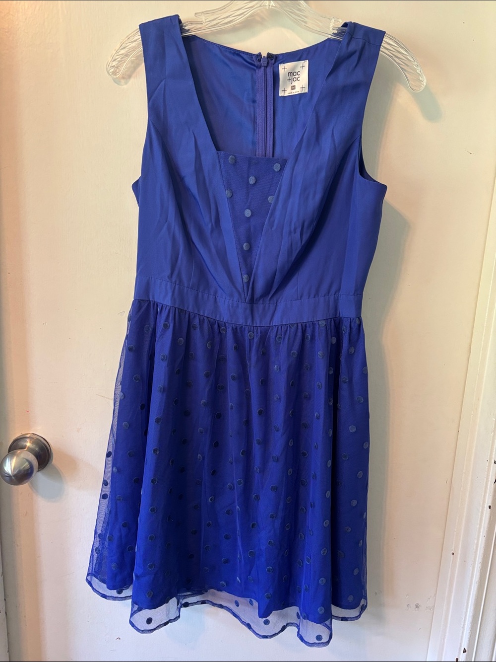 Marc Jacobs Electric Blue Sleeveless Midi Dress with Dot Mesh Skirt